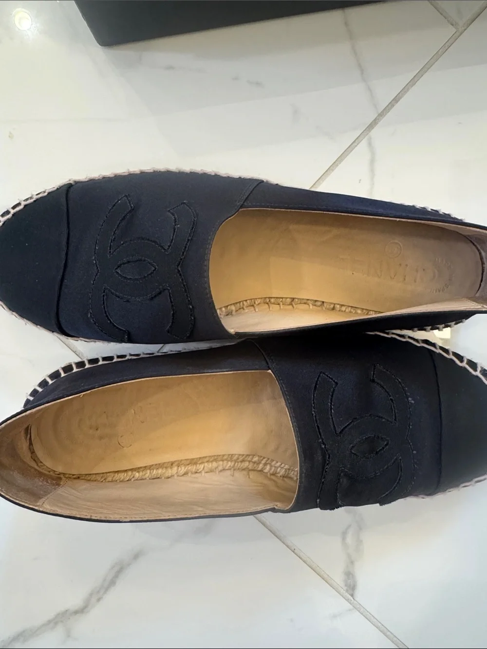CHANEL Black Espadrille Slip-On Loafers with Interlocking CC